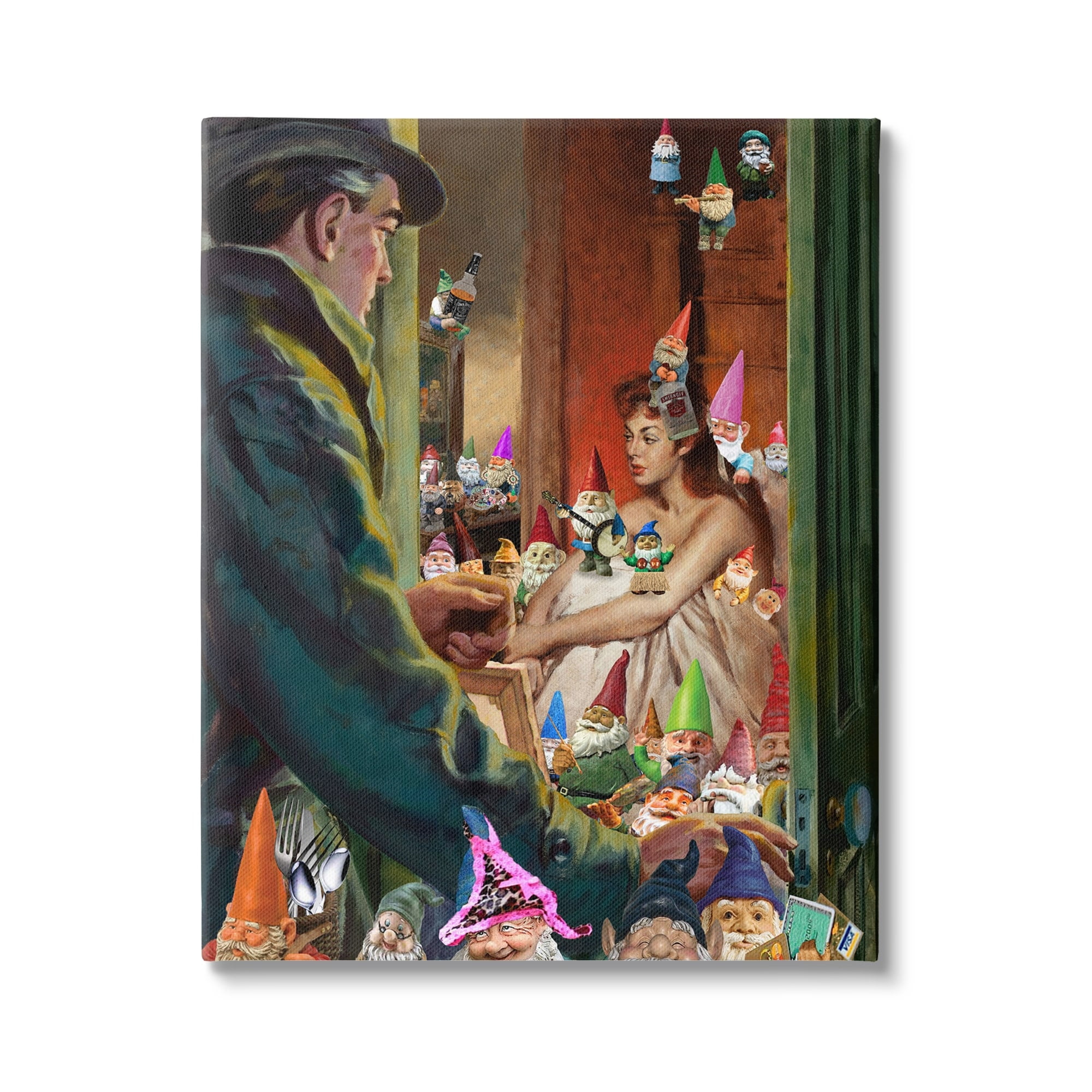 Traditional Painting People Humorous Vivid Garden Gnomes Fairy Tales & Fantasy Graphic Art Gallery-Wrapped Canvas Print Wall Art