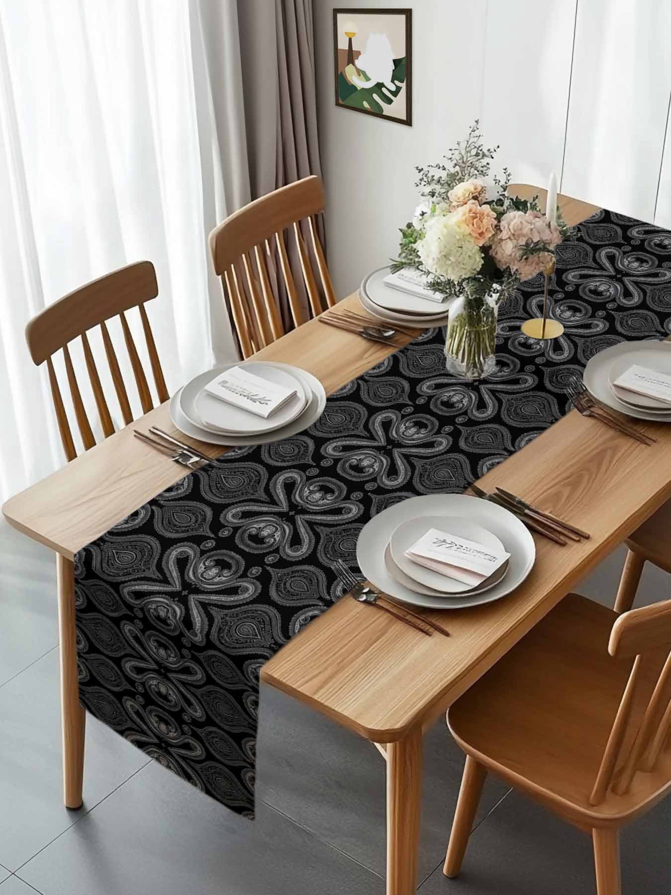 Traditional Paisley Vintage Flower Table Runner 90 Inches Long, Oriental Themed Pattern Table Runners Tabletop Scarf Kitchen Dining Tables Decoration for Home Party Indoor Outdoor