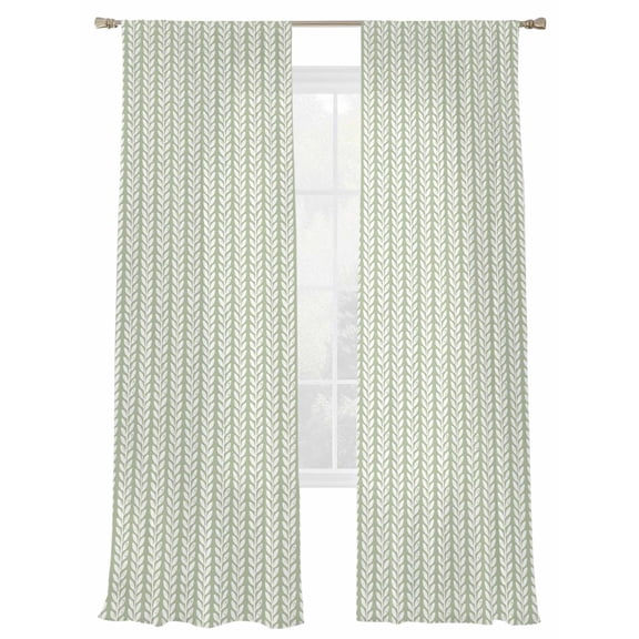 Traditional Pattern Sheer Curtains 84 inches Long 2 Panels Set Farmhouse Green Stripes Woven Texture Sheer Drapes Rod Pocket Window Curtains for Living Room/Bedroom