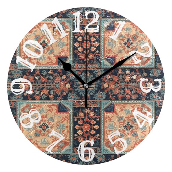 Traditional Pattern Vintage 10 inch Wall Clocks Non Ticking Easy to Read Battery Decorative for Home Bathroom Kitchen Bedroom Living Room