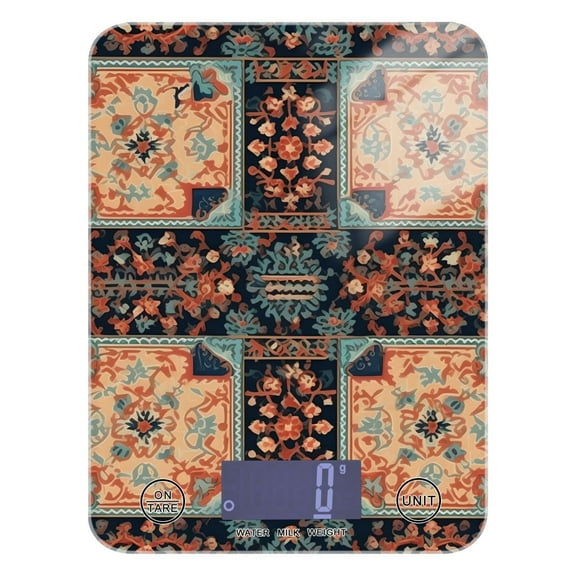 Traditional Pattern Vintage Food Scale Digital Kitchen Scale Waterproof Tempered Glass Tare Function 11 lb for Baking Cooking Meal Prep