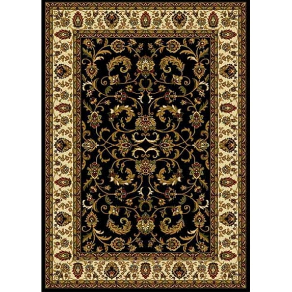 Traditional Persian Oriental Black Bordered Floral Area Rug - Actual 3' 6" x 5' 2"