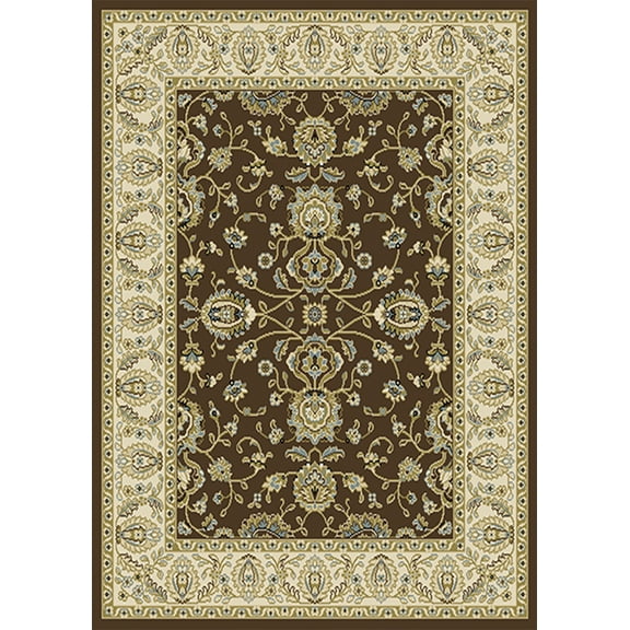 Traditional Persian Oriental Brown Bordered Vines Leaves Area Rug - Actual 5' 2" x 7' 2"