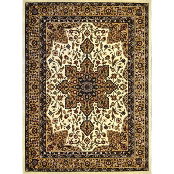 Traditional Persian Oriental Ivory Medallion Bordered Starburst Area Rug - Actual 5' 2" x 7' 2"