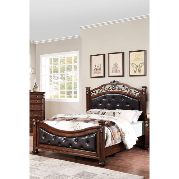 Traditional Pine Bed Frame in Dark Cherry - Queen Size for Bedroom