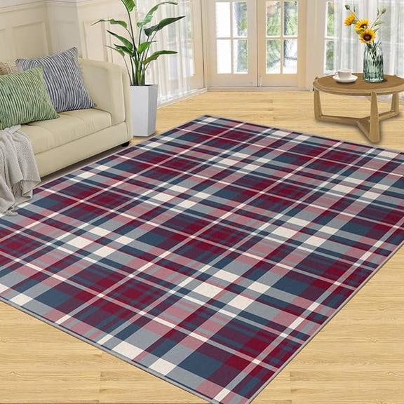 Traditional Plaid Rugs Classic Tartan Plaid Area Rug Luxe Classic Geometric Carpet Colorful Grid Carpet Wear-Resistant And Non-Slip Rug Pad For Living Room 1x2ft