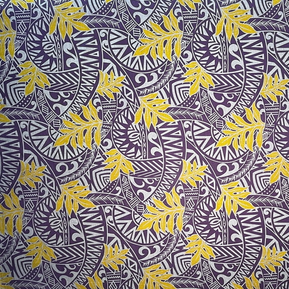 Traditional Polynesian Tattoo Philodendron Leaves Fabric| Chambray (Denim Look)