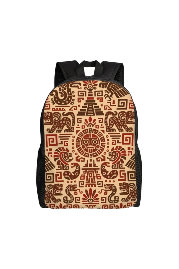Traditional Pre-Columbian Aesthetic Design Laptop Backpack, Padded 15.6 Inch Computer Compartment, Casual Travel Work Daypack