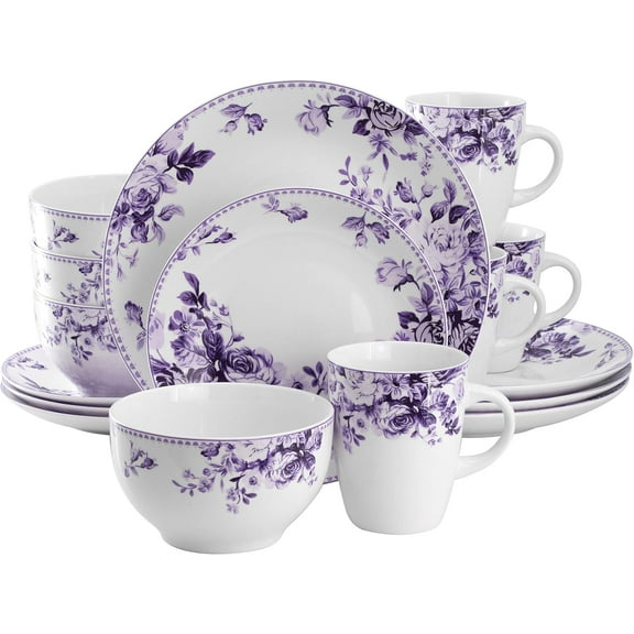 Traditional Purple Rose 16 Piece Stoneware Dinnerware Set