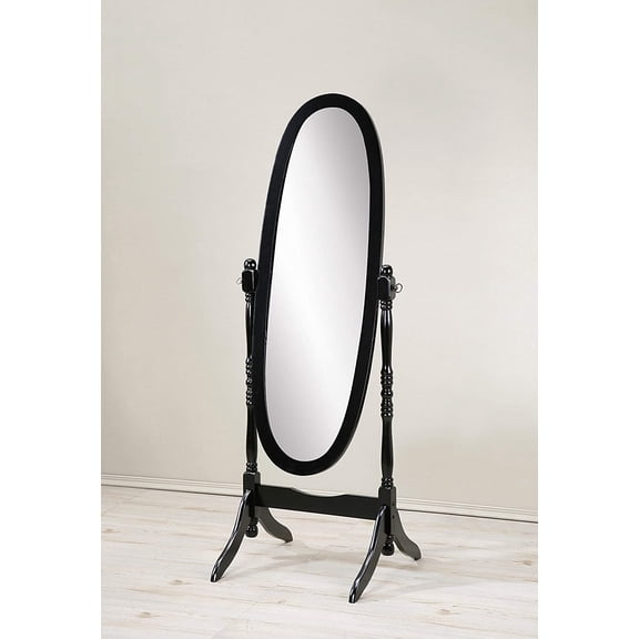 Traditional Queen Anna Style Wood Floor Cheval Mirror, Black