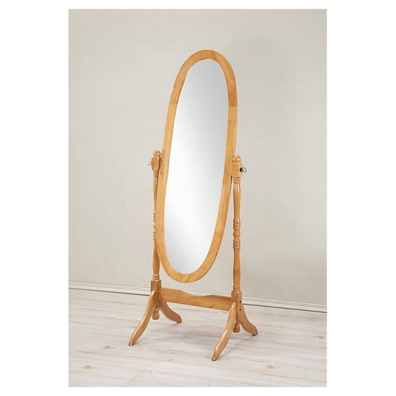 Traditional Queen Anna Style Wood Floor Cheval Mirror, Oak Finish