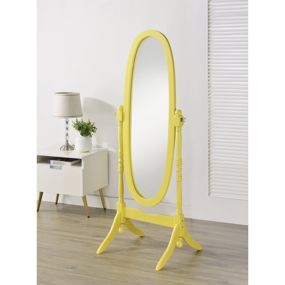 Traditional Queen Anna Style Wood Floor Cheval Mirror, Yellow Finish