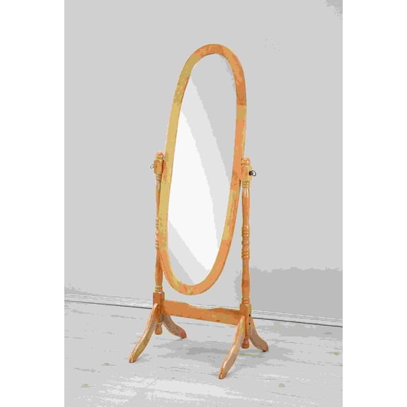 Traditional Queen Anna Style Wood Floor Cheval Mirror for Full Body Reflection, Oak Finish 59.25H