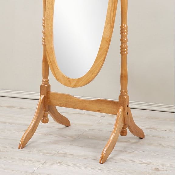 Traditional Queen Anna Style Wood Floor Cheval Mirror with Oak Finish, Freestanding Full Length Mirror for Bedroom, 22.5x16x59.25 Inches