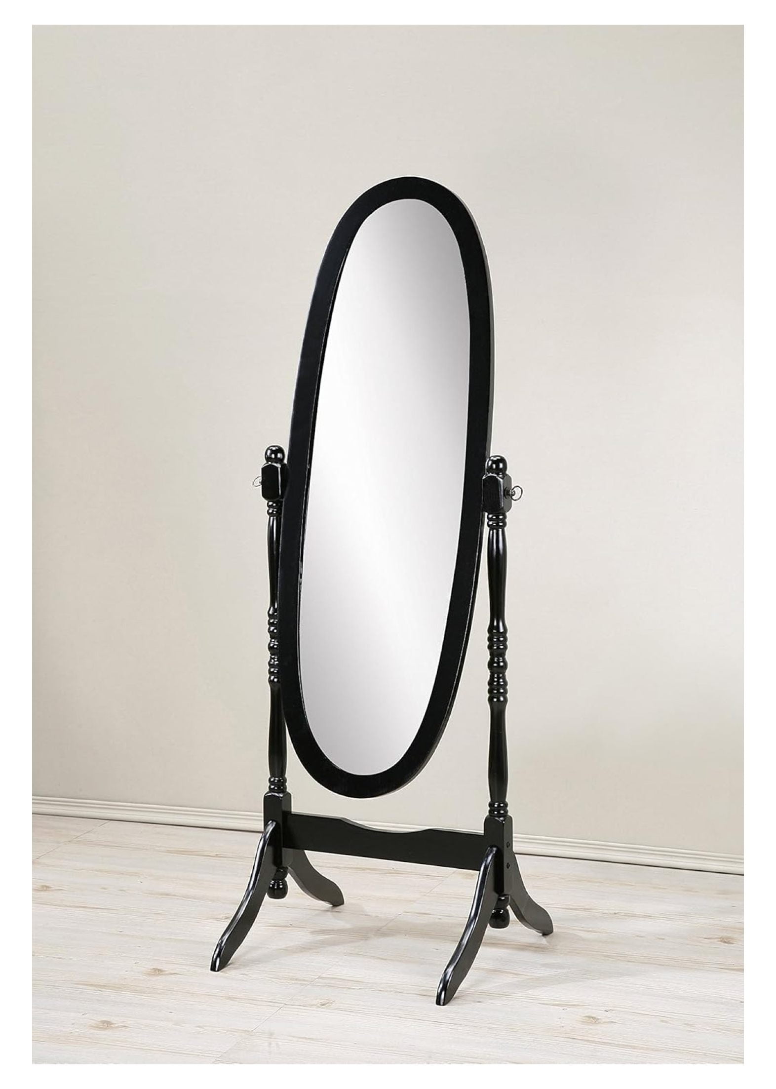 Traditional Queen Anna Wood Floor Cheval Mirror, Black