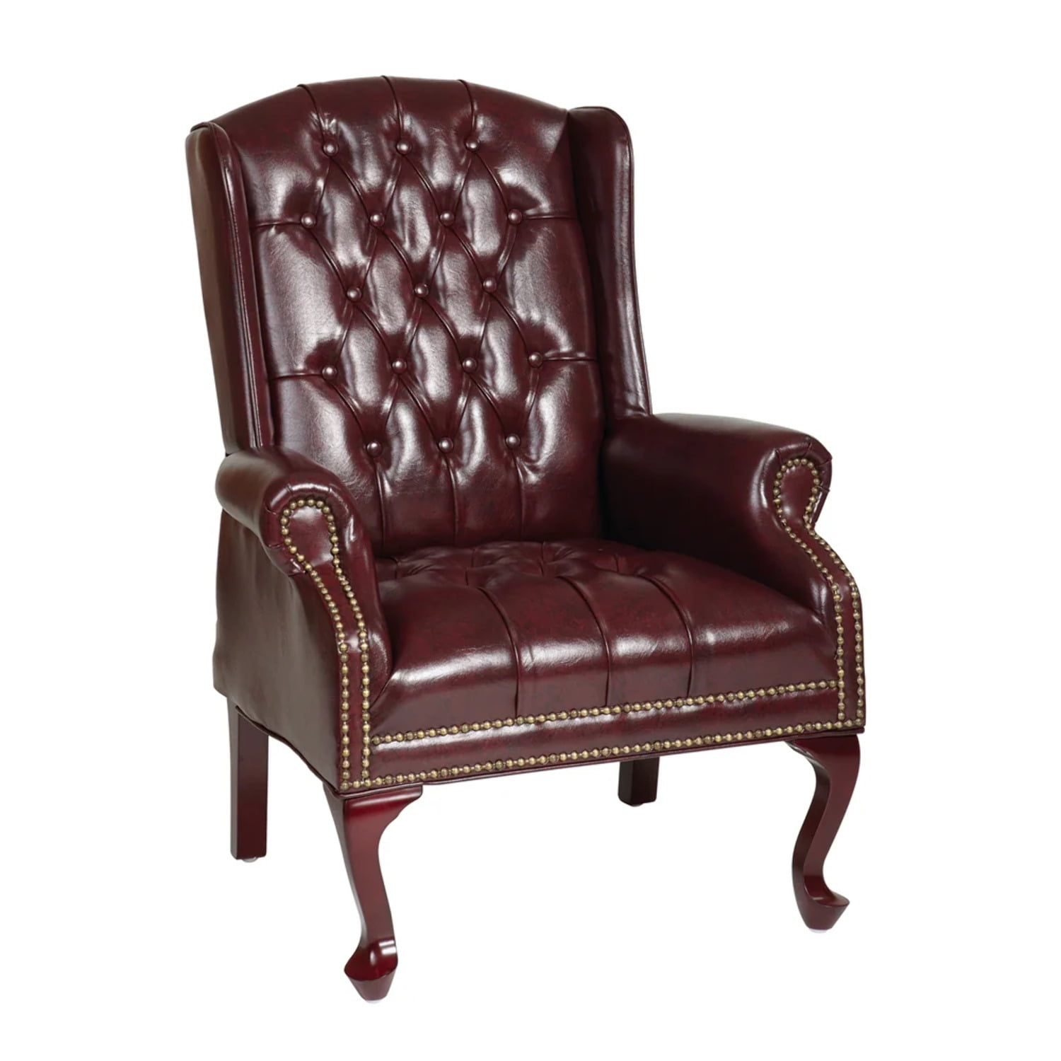 High Back Red Vinyl Executive Chair with Mahogany Wood Legs