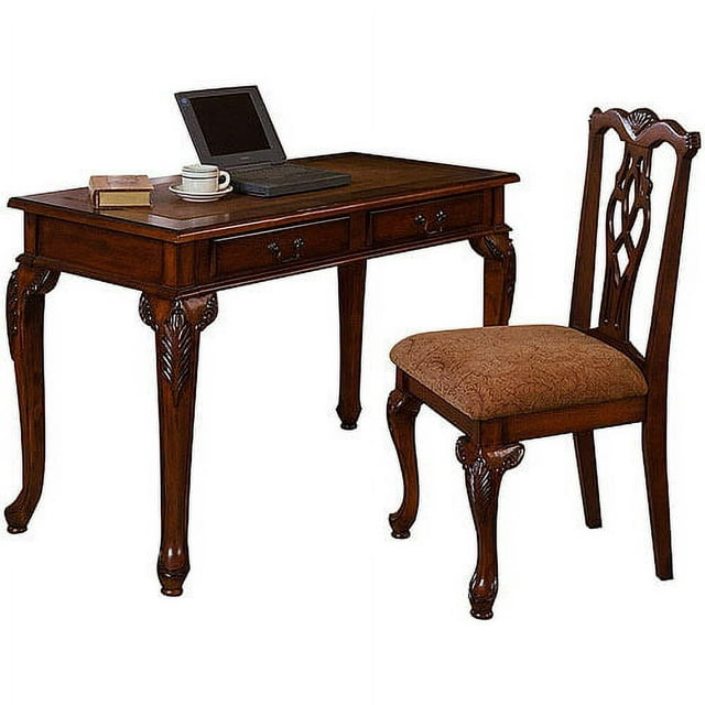 Traditional Queen Anne Writing Desk and Chair Value Bundle, Oak