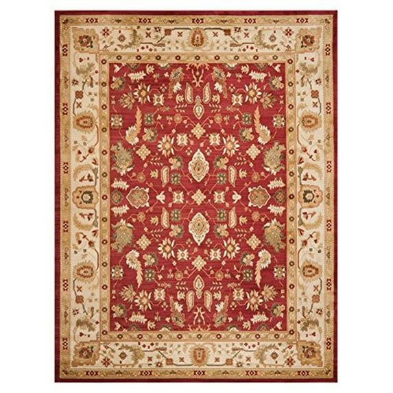 Traditional Rectangular Area Rug in Red and Cream