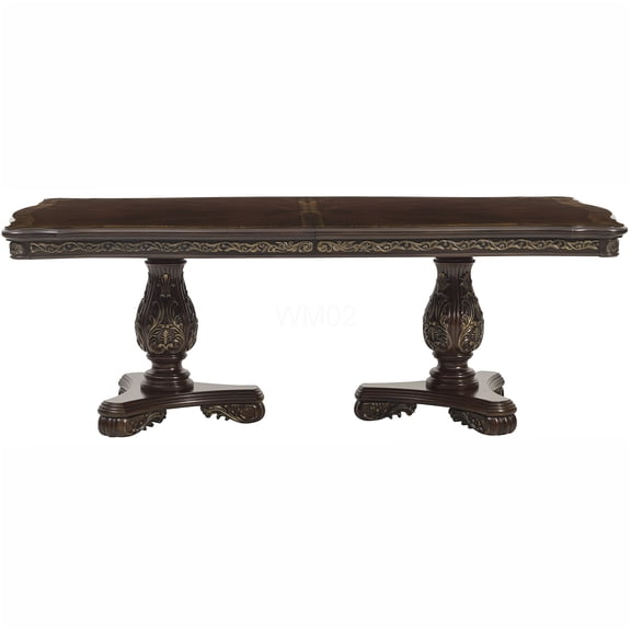 Traditional Rectangular Dining Table with 2 Extension Leaves, Cherry Finish with Gold Tipping