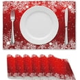 thumbnail image 1 of Traditional Red Christmas Linen Table Placemats Set of 6, 12x18 Inch Square Placemats with Snowflakes, Non-slip Washable Placemats Dinner Plate Mats for Christmas Table Decorations, 1 of 1