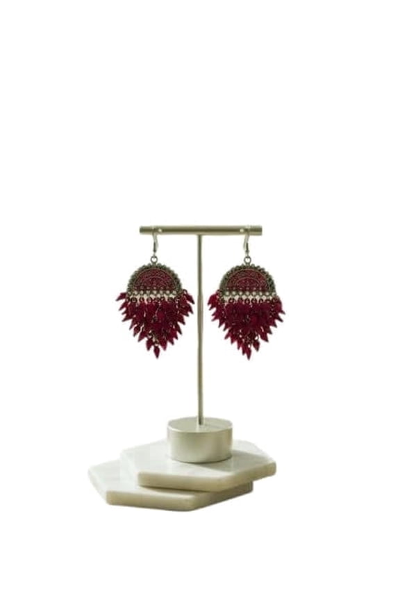 QRIXLOOM Traditional Red Stone Chandbali Earrings Gold Plated Kundan Style Lightweight Ethnic Jewelry for Women