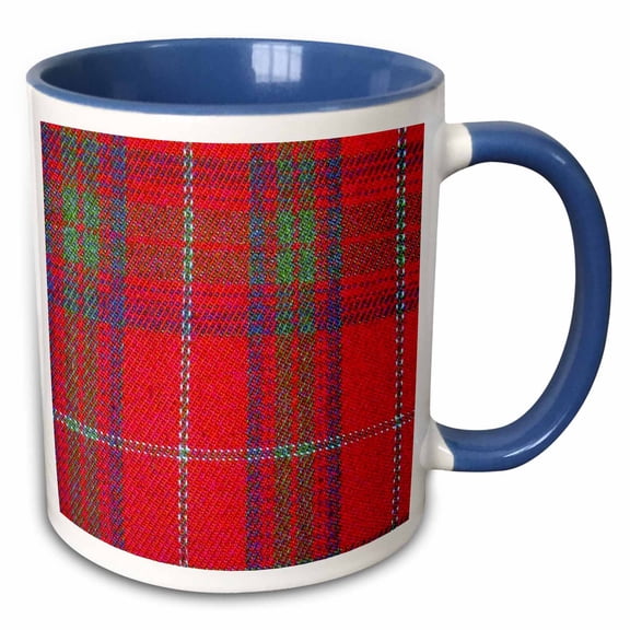 3drose, Traditional Red Tartan Pattern - Scottish Plaid with Green and Blue Checks - Checkered Scotland, 15oz Two-tone Blue Mug