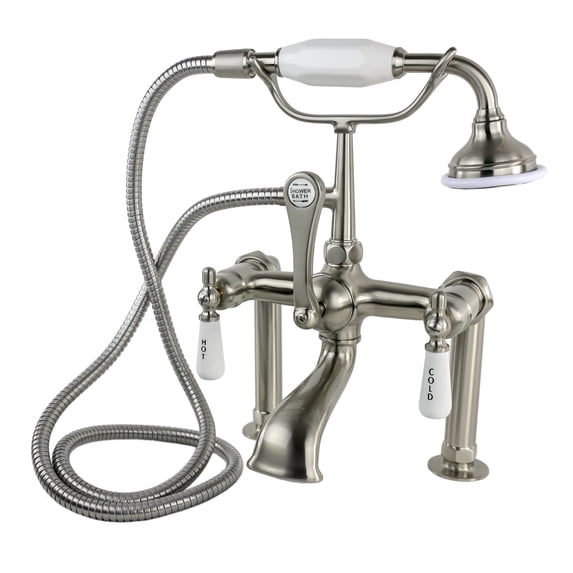Traditional Rim-Mounted Tub Filler with Handshower in Satin Nickel