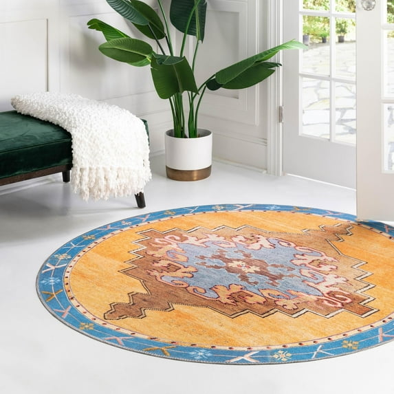 Traditional Rine Collection Area Rug 3'6" Round - Orange