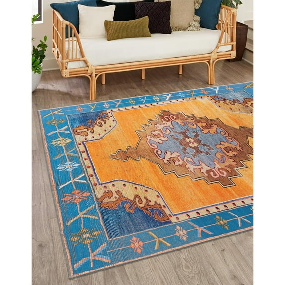 Traditional Rine Collection Area Rug 7'6" Square - Orange