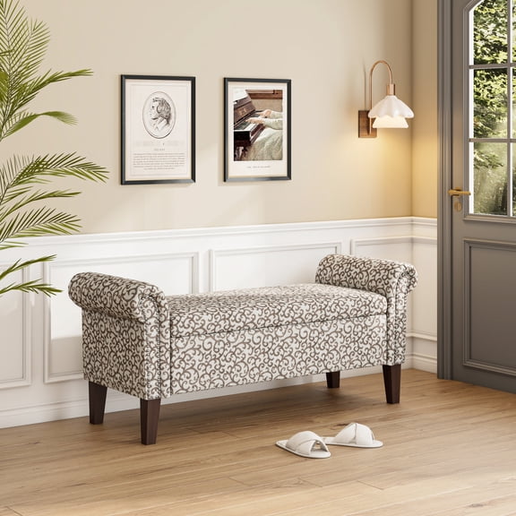 Traditional Rolled Arms Ottoman with Easy Assembly / Comfortable Seating for Relaxing