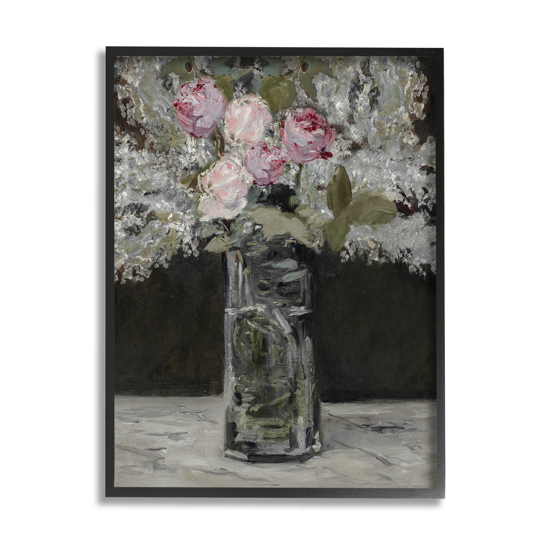 Traditional Rose Bouquet Still Life Botanical & Floral Painting Black Framed Art Print Wall Art