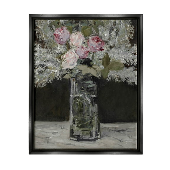 Traditional Rose Bouquet Still Life Botanical & Floral Painting Jet Black Framed Art Print Wall Art