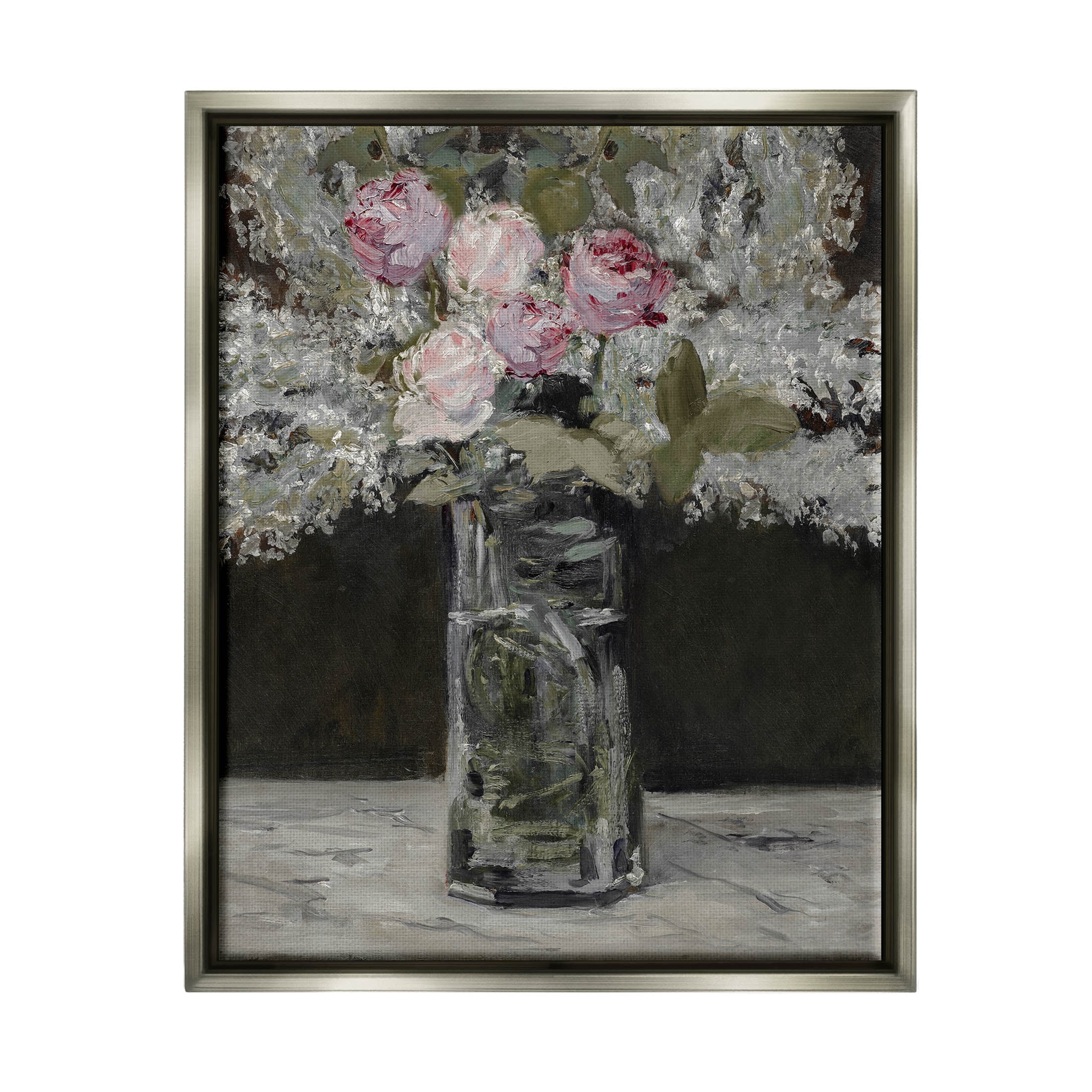 Traditional Rose Bouquet Still Life Botanical & Floral Painting Luster Gray Framed Art Print Wall Art