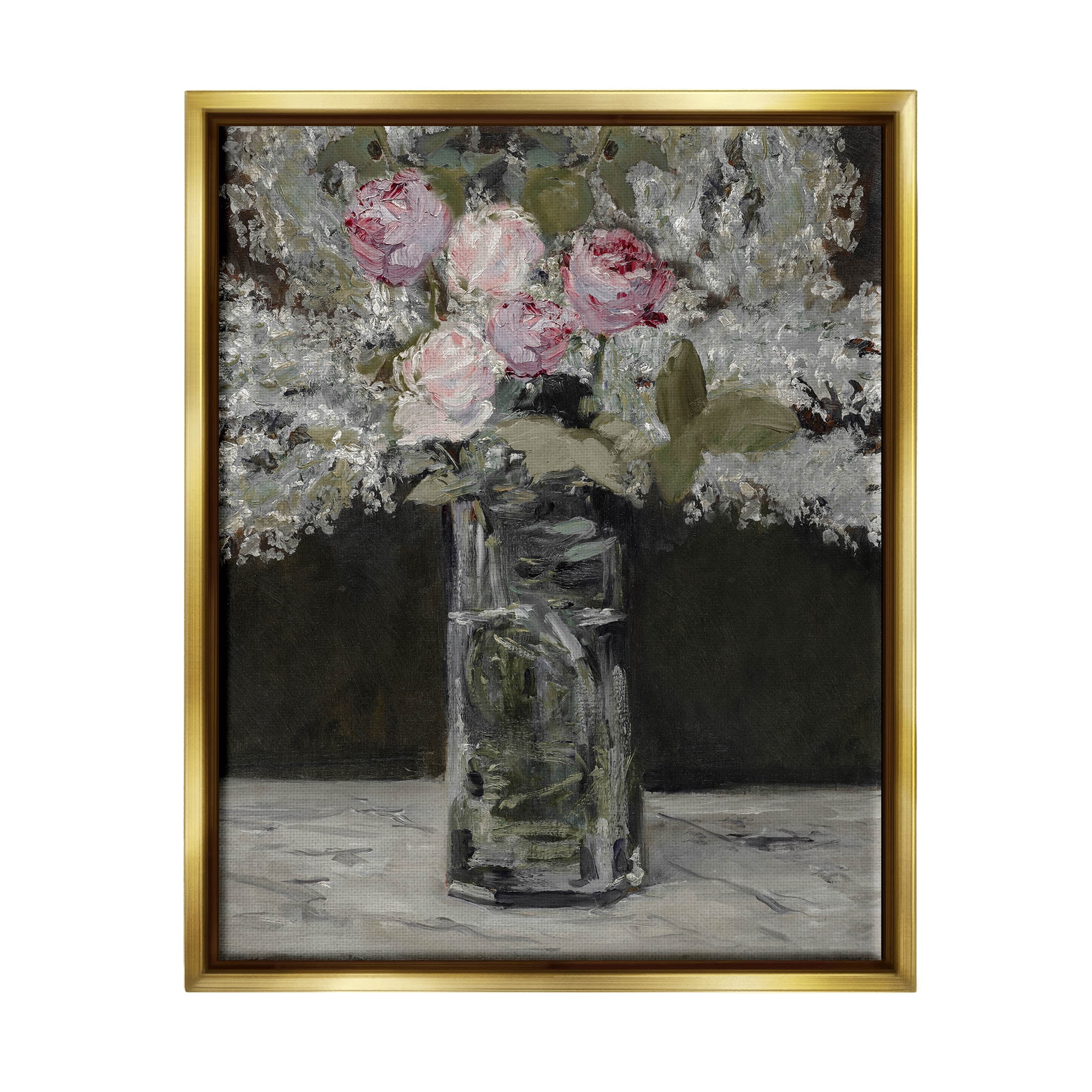 Traditional Rose Bouquet Still Life Botanical & Floral Painting Metallic Gold Framed Art Print Wall Art