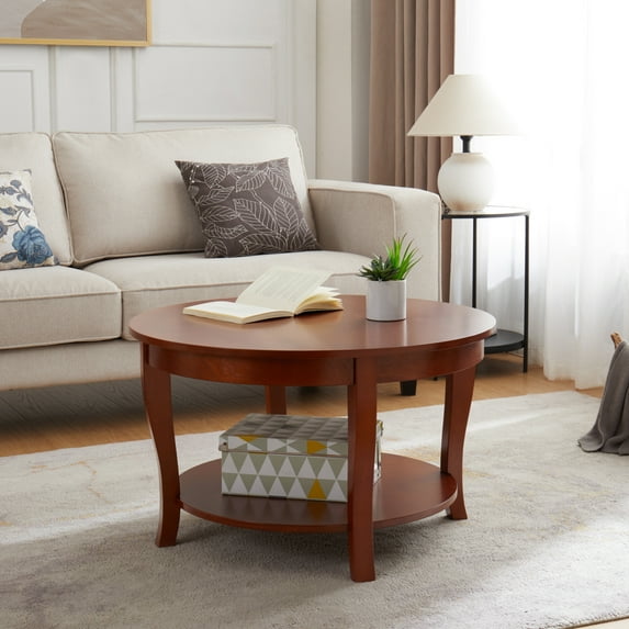 Traditional Round Coffee Table with Open Storage Shelf
