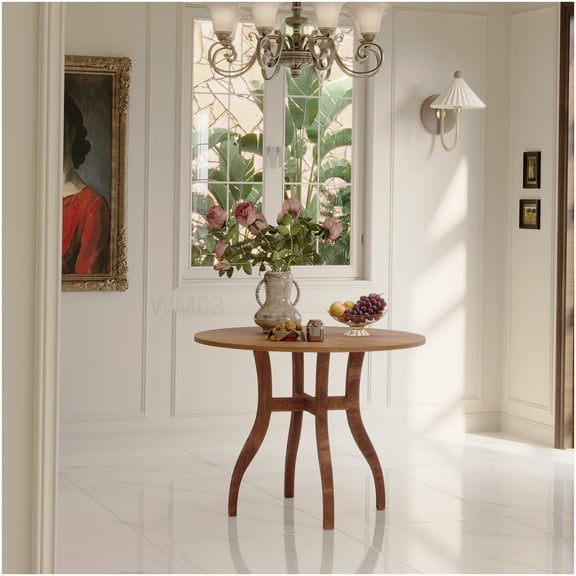 Traditional Round Dining Table 39.4 Inches, Walnut Finish with Solid Wood Legs for Family Gatherings and Dining Rooms