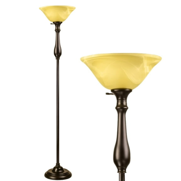 ROYAL Floor Lamp, Standing Lamp 72-inch Tall Lamp Bronze Amber Alabaster Glass Shade