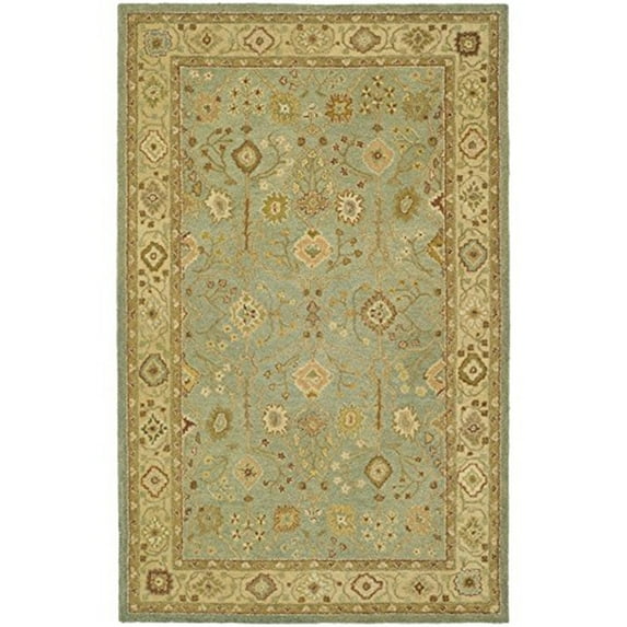 Traditional Rug - Antiquity Wool Pile -Teal/Beige-Color:Teal/Beige,Design:Traditional,Shape:Medium Rectangle,Size:8'L x 5'W