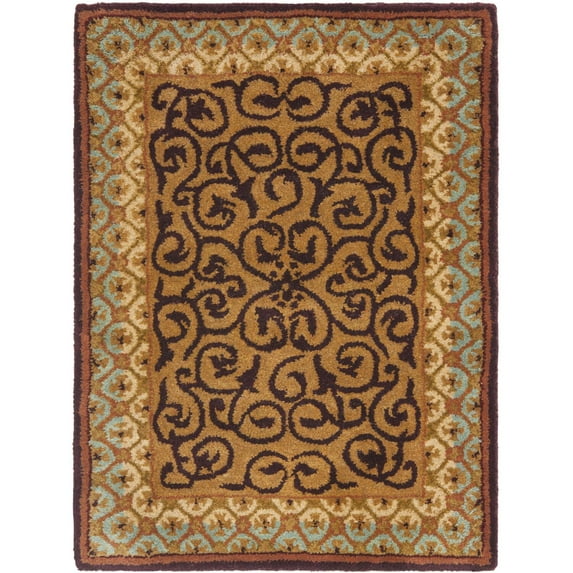 Traditional Rug - Empire Wool Pile -Brown/Blue-Color:Brown/Blue,Design:Traditional,Shape:Accent,Size:3'L x 2'W