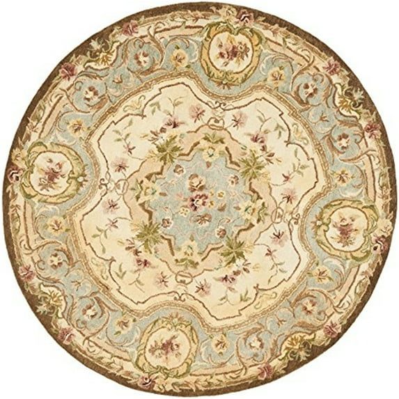 Traditional Rug - Empire Wool Pile -Ivory/Light Blue-Color:Ivory/Light Blue,Design:Traditional,Shape:Round,Size:4'L x 4'W