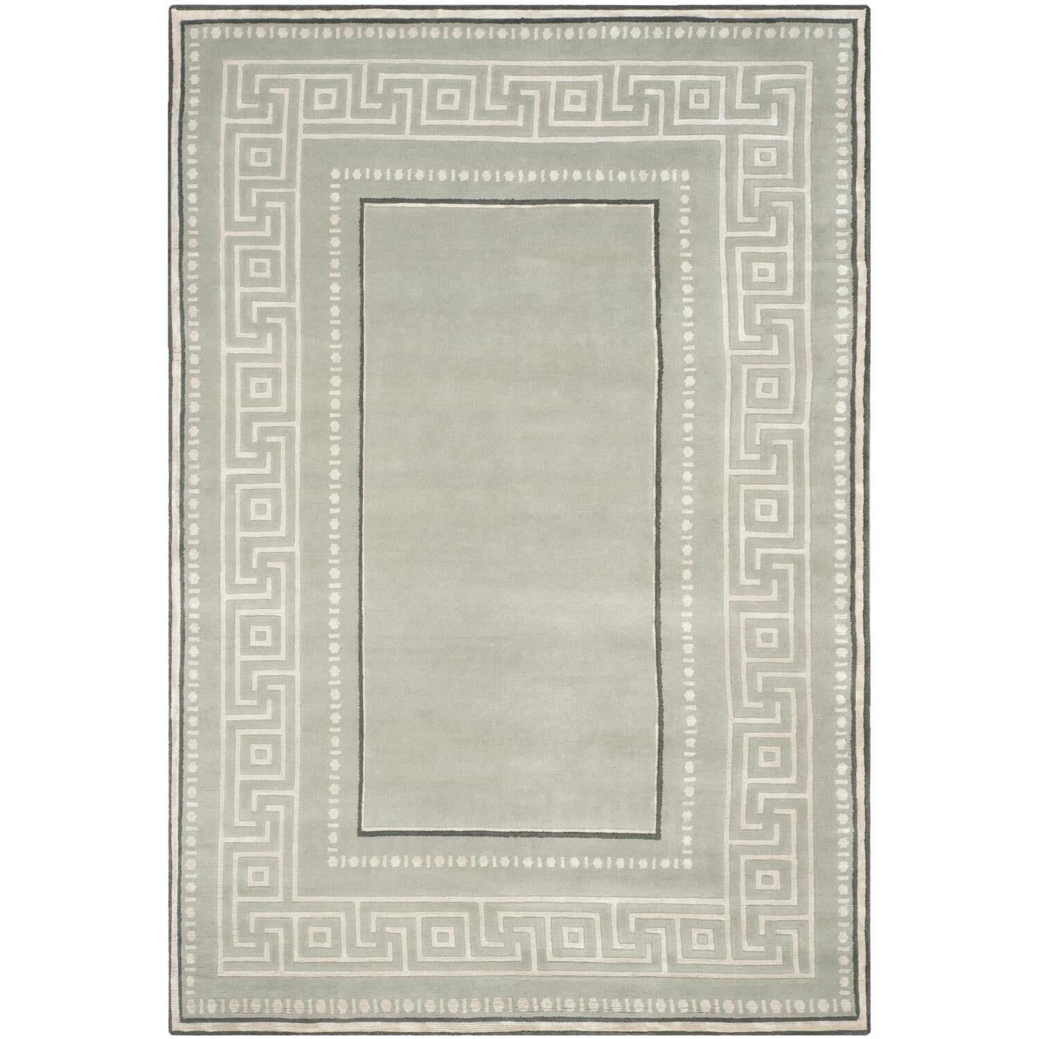 Gray Geometric Hand-Knotted Wool 6' x 9' Rug