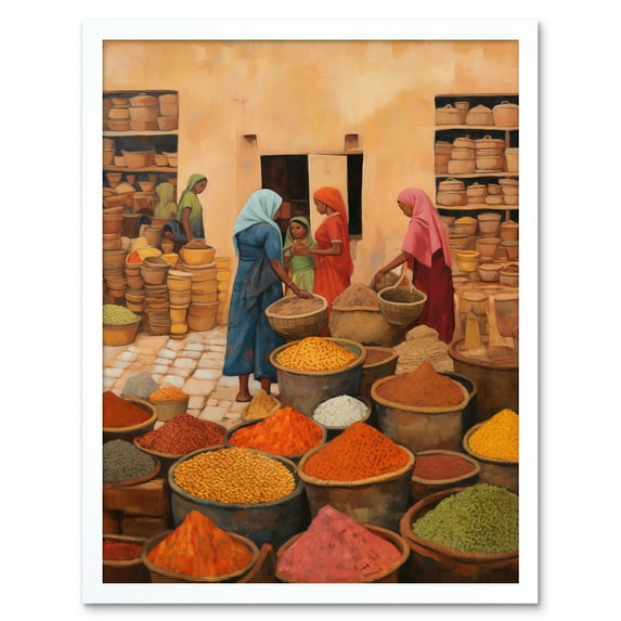 Traditional Rural Indian Food Market Watercolour Artwork Spices Herbs Art Print Framed Poster Wall Decor 12x16 inch
