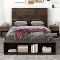 thumbnail image 1 of Traditional Rustic Natural Tone Walnut Queen Bed Frame with Storage Bench, No Box Spring Needed,Queen, 1 of 5