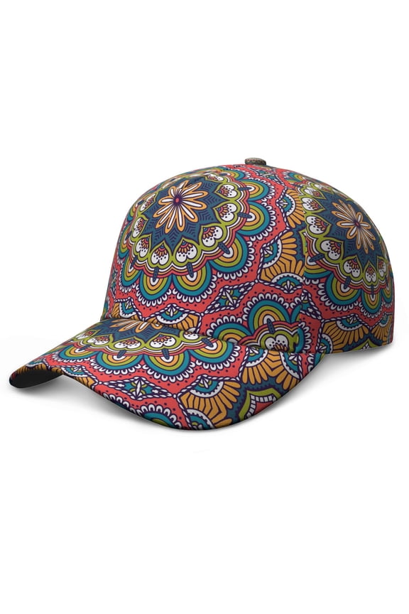 Traditional Sacred Mandala Baseball Cap – Ethnic Boho Dad Hat with Tribal Vintage Geometric Pattern, Spiritual Artistic Mystic Design