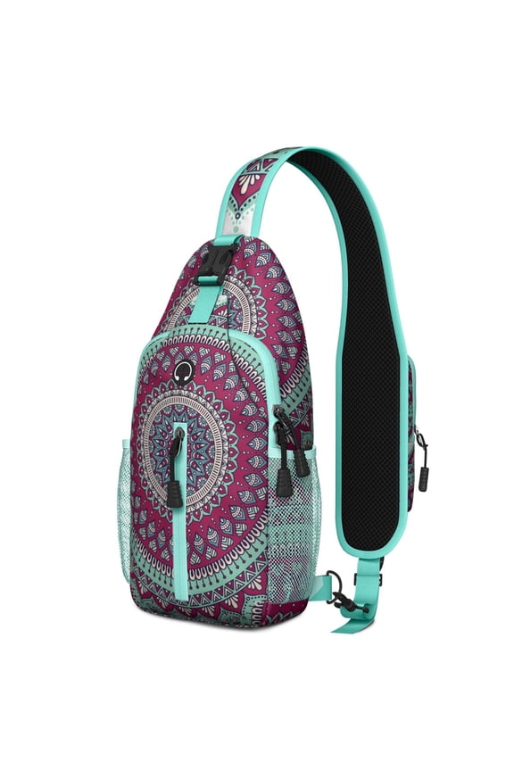 Traditional Sacred Mandala Sling Backpack with Ethnic Inspired Symmetry, Lightweight Durable Crossbody Daypack, Adjustable Strap, Multiple Compartments for Outdoor Activities