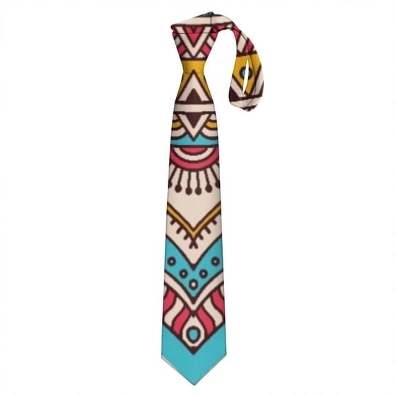 Traditional Sacred Mandala Tie - Vintage Tribal Boho Design Satin Tie for Grooms & Proms