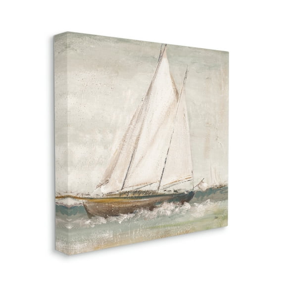 Traditional Sailboat at Sea Contemporary Soft Waves Transportation Gallery-Wrapped Canvas Print Wall Art, 17x17