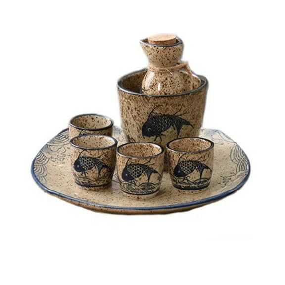Traditional Sake Set, 7 Pieces Traditional Japanese Porcelain Sake Cup Hand-Painted Sake Drinking Set Decorative Kettle with Cups for Parties Drinkware and Spirits