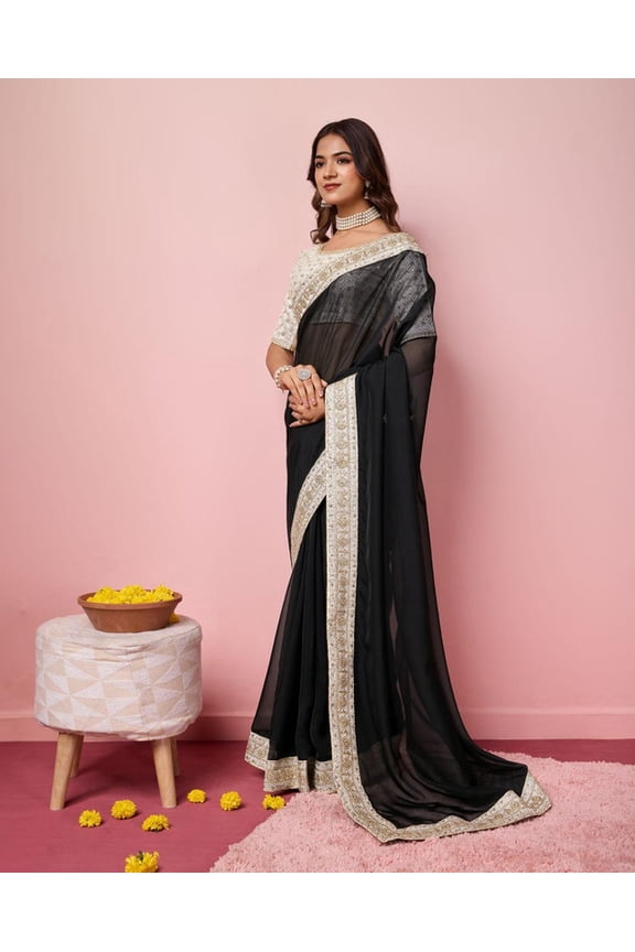 Traditional Sari Bollywood Indian Wedding Party Wear Organza Silk Saree Blouse and Soft Taby Silk Organza Saree