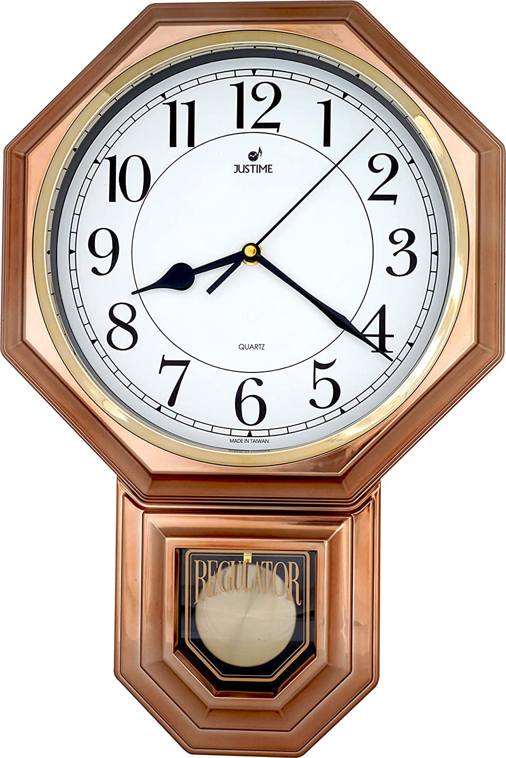 Traditional Schoolhouse Easy to Read Pendulum Plastic Wall Clock Chimes Every Hour with